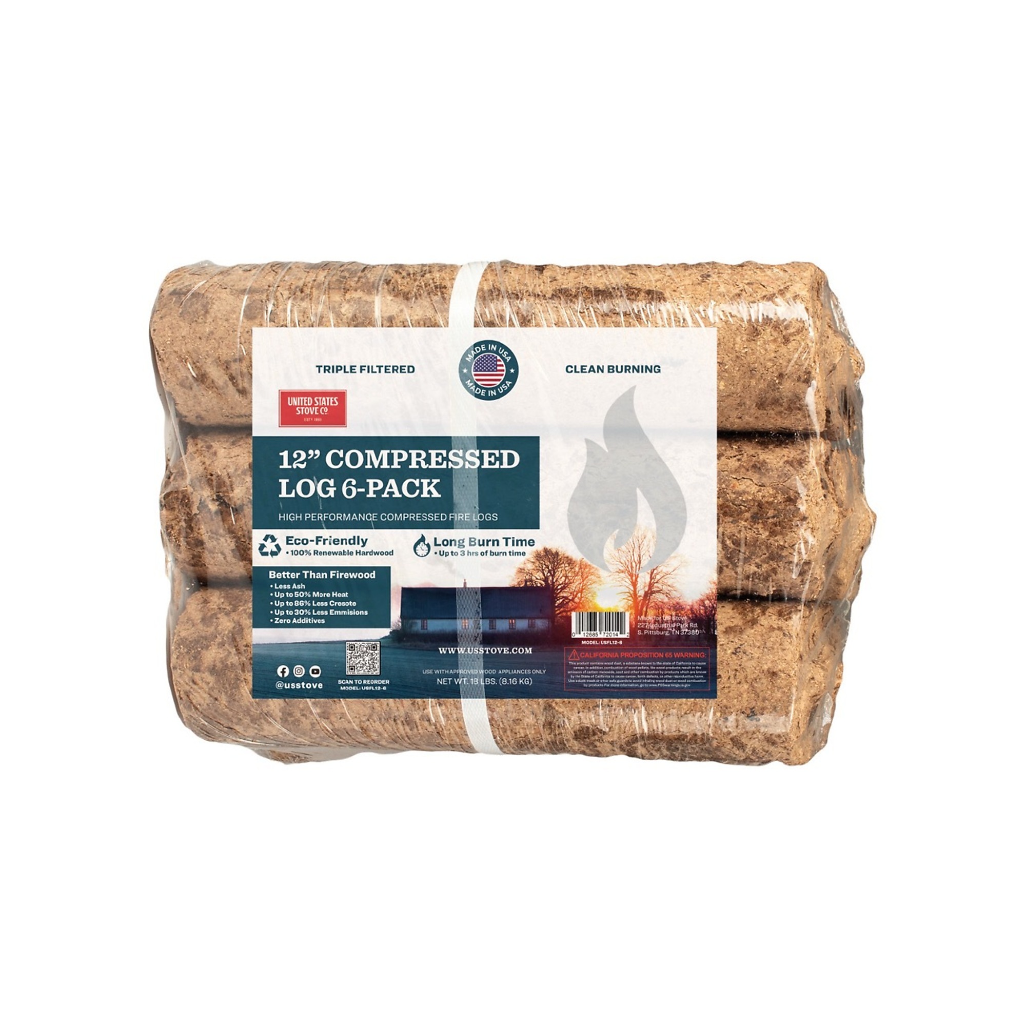 US Stove Company, Compressed Fire Log 3 Pack, Model USFL123